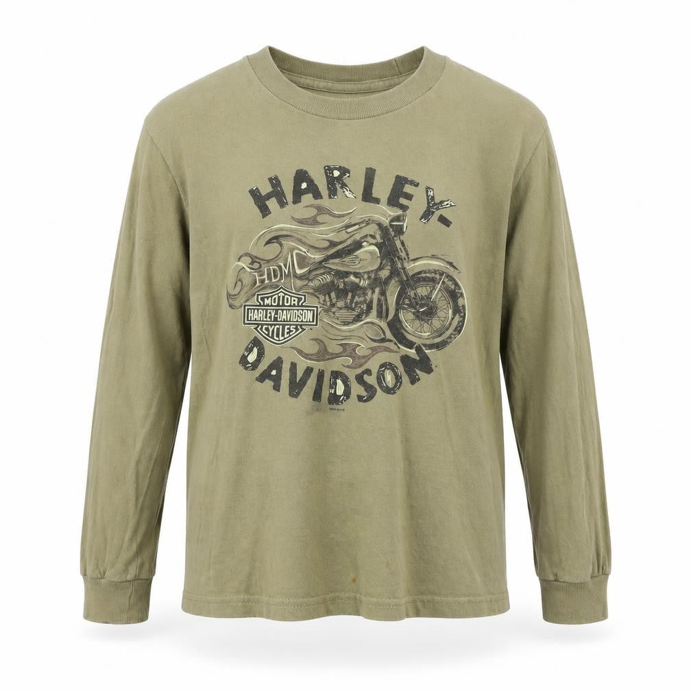 Harley-Davidson Boys Green Long Sleeve Pullover Hoodie Size S 100% Cotton