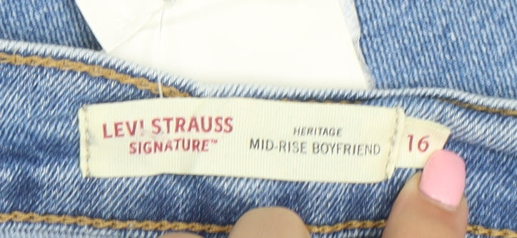 Levi Strauss Signature Womens Blue Mid Rise Boyfriend Jeans Size 16