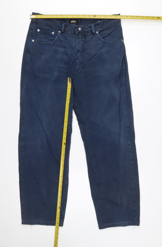 Hugo Boss Men's Blue Cotton Chino Trousers W35 L Regular Fit