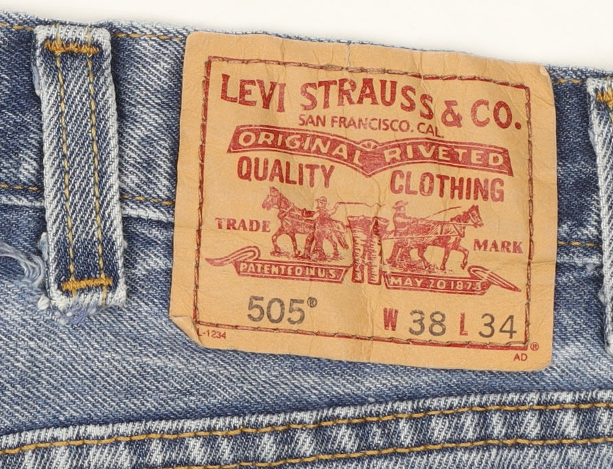 Levi's Men's Blue 505 Regular Fit Straight Leg Jeans W38 L34