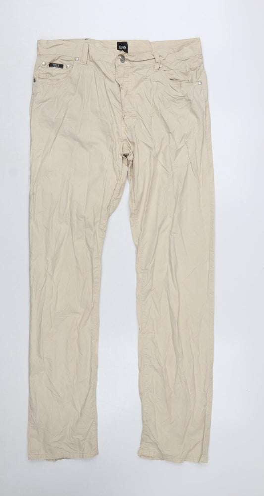 Hugo Boss Men's Beige Striped Poplin Chino Trousers W36 L34