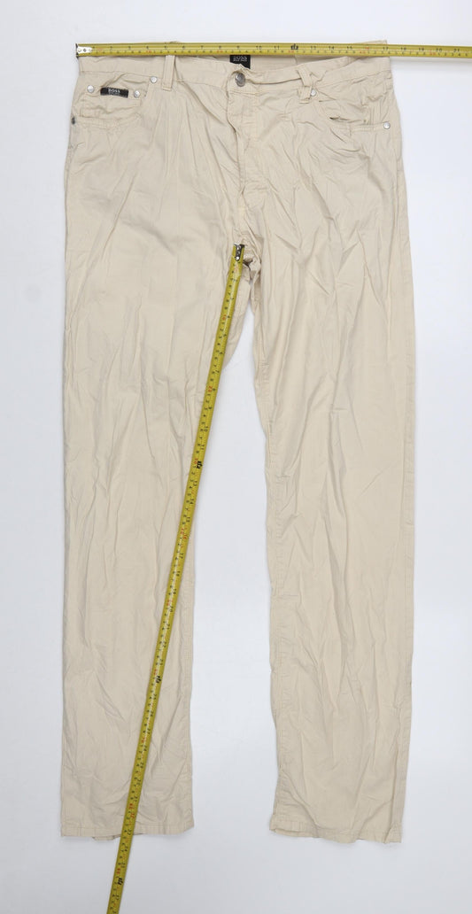 Hugo Boss Men's Beige Striped Poplin Chino Trousers W36 L34