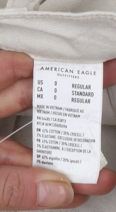 American Eagle Womens Beige Cargo Trousers Size 4 Regular Stretch Cotton Twill