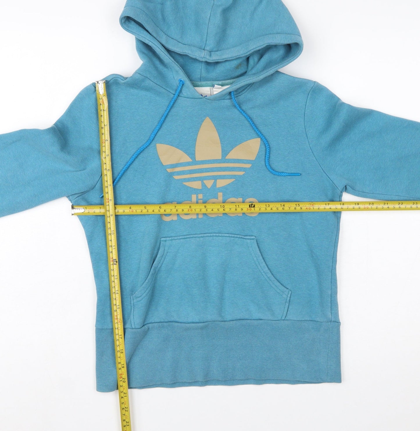 Adidas Women Blue Hoodie Size 10 Cotton Blend Pullover Sweatshirt