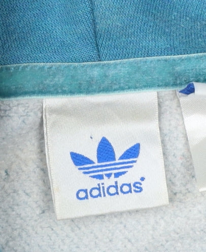 Adidas Women Blue Hoodie Size 10 Cotton Blend Pullover Sweatshirt