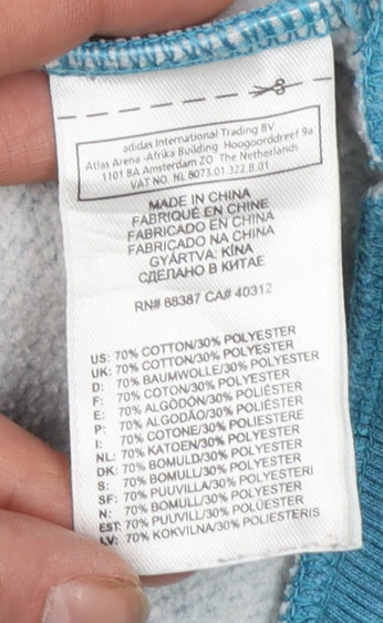 Adidas Women Blue Hoodie Size 10 Cotton Blend Pullover Sweatshirt