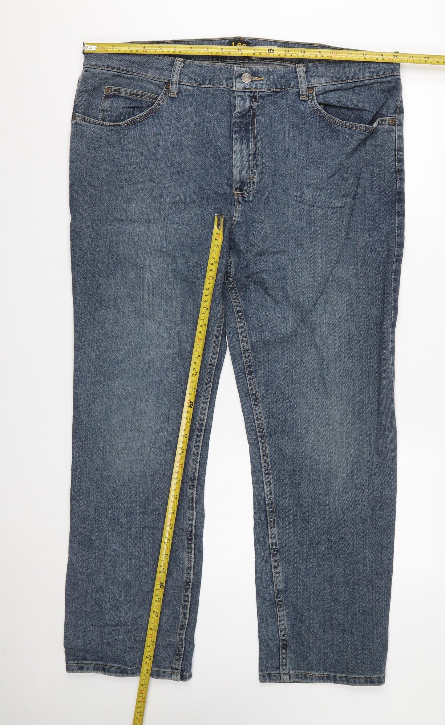 Lee Men's Blue Regular Fit Straight Denim Jeans 40x30