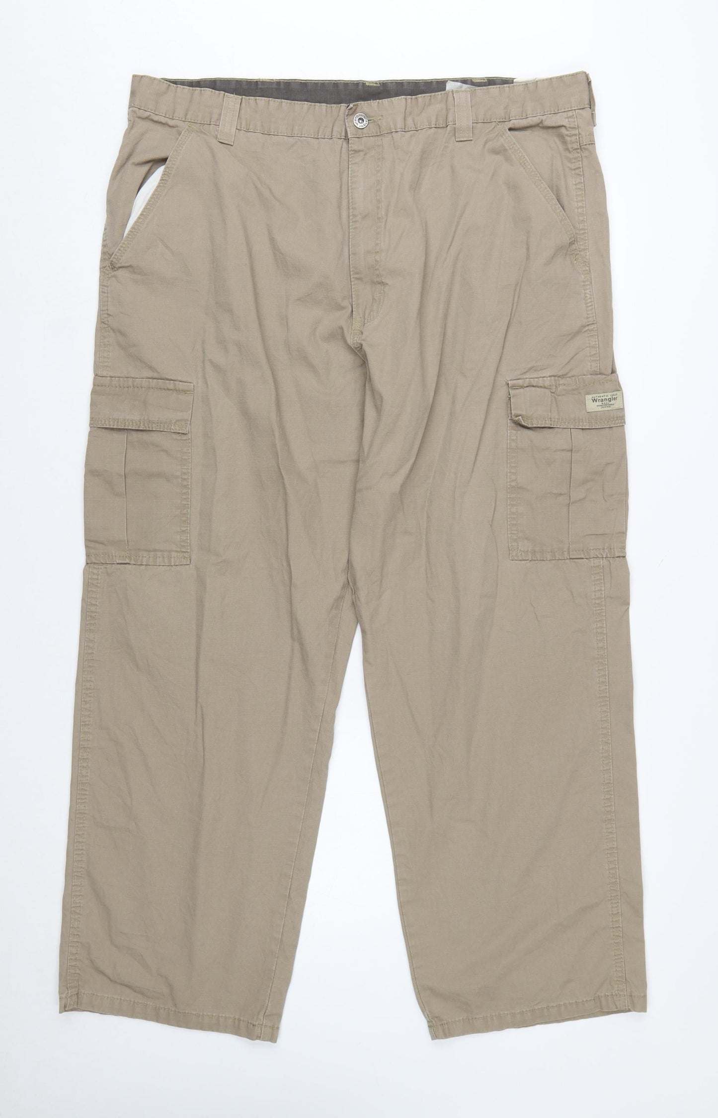 Wrangler Men's Beige Cargo Trousers 40x30 Cotton Relaxed Fit