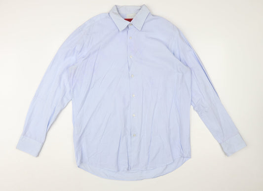 Hugo Boss Men's Blue Regular Fit Cotton Long Sleeve Button-Up Shirt Size 17