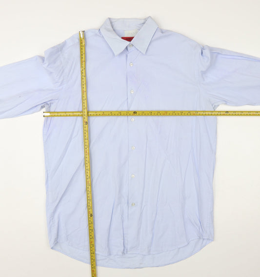 Hugo Boss Men's Blue Regular Fit Cotton Long Sleeve Button-Up Shirt Size 17