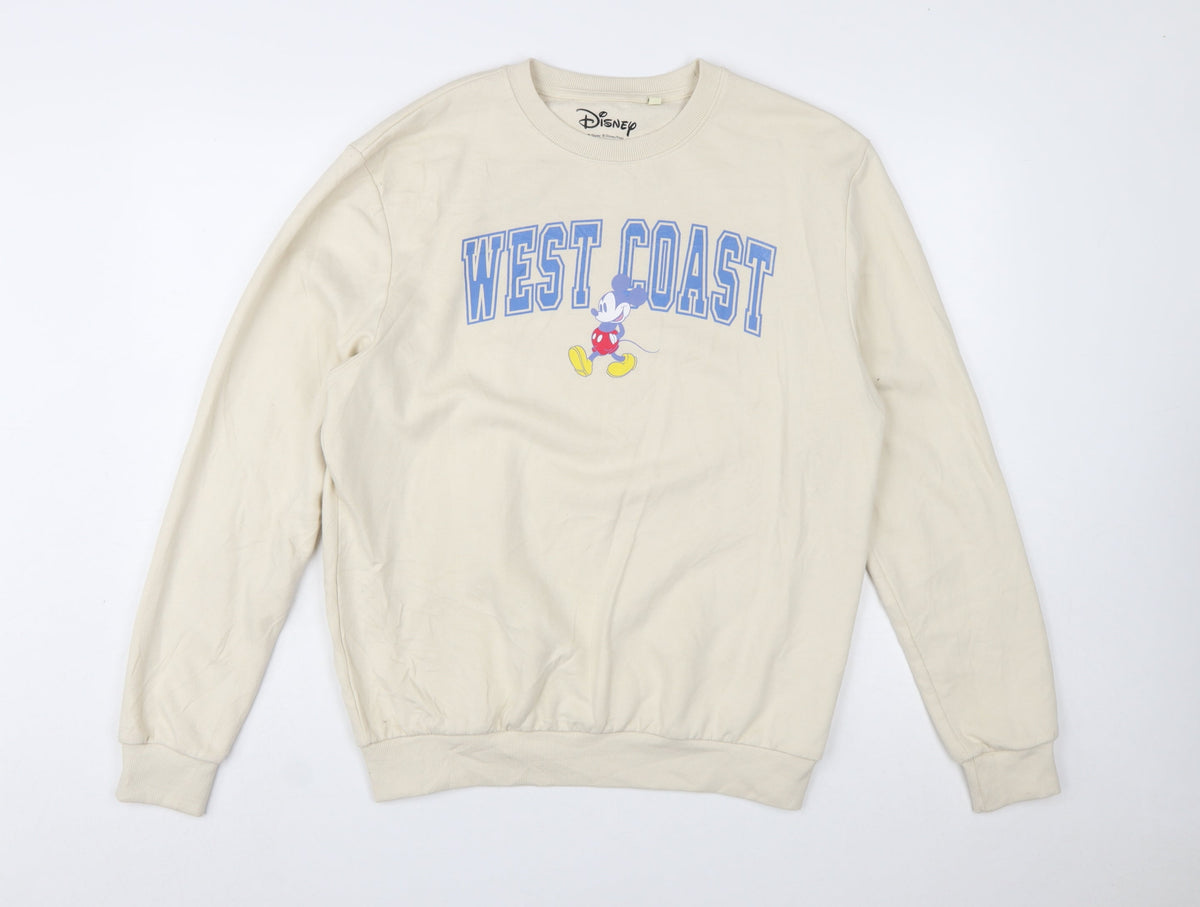Disney Women Beige Mickey Mouse West Coast Cotton Sweatshirt Size 12 L