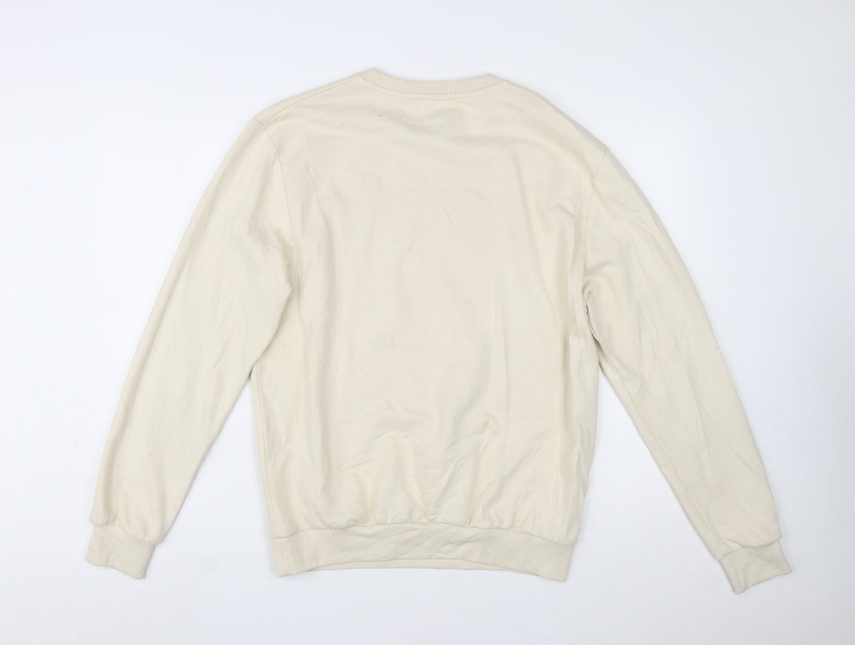 Disney Women Beige Mickey Mouse West Coast Cotton Sweatshirt Size 12 L