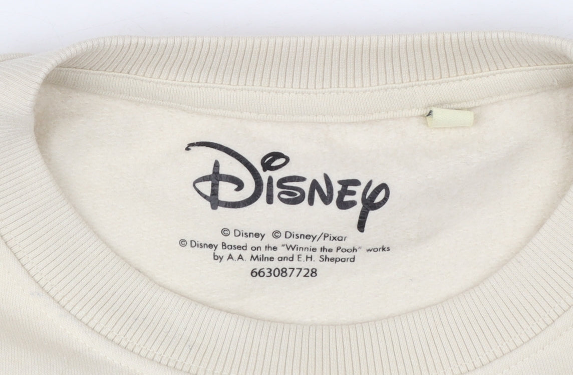 Disney Women Beige Mickey Mouse West Coast Cotton Sweatshirt Size 12 L