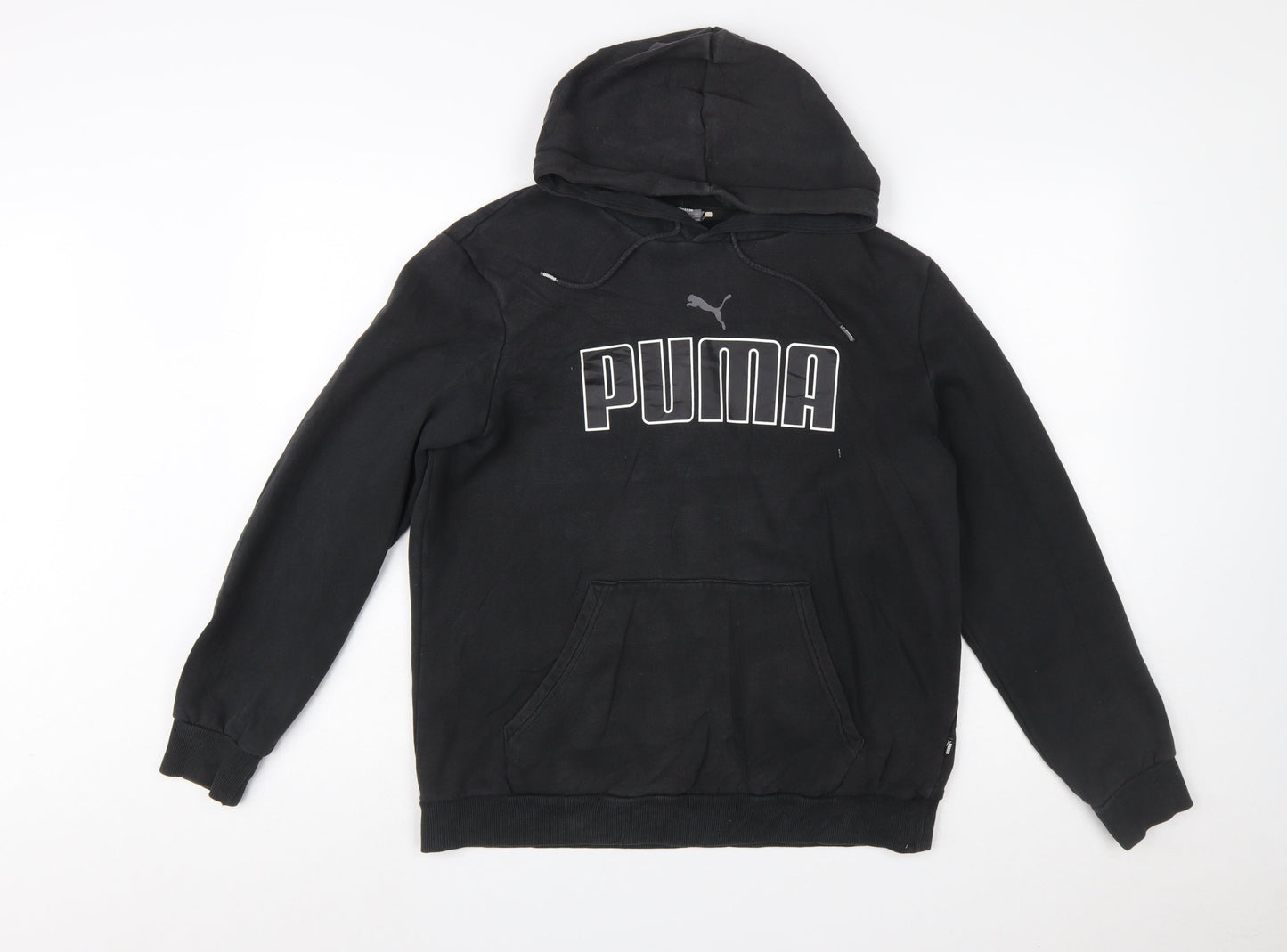 Puma Men's Black Pullover Hoodie Size M Logo Fleece Sweatshirt