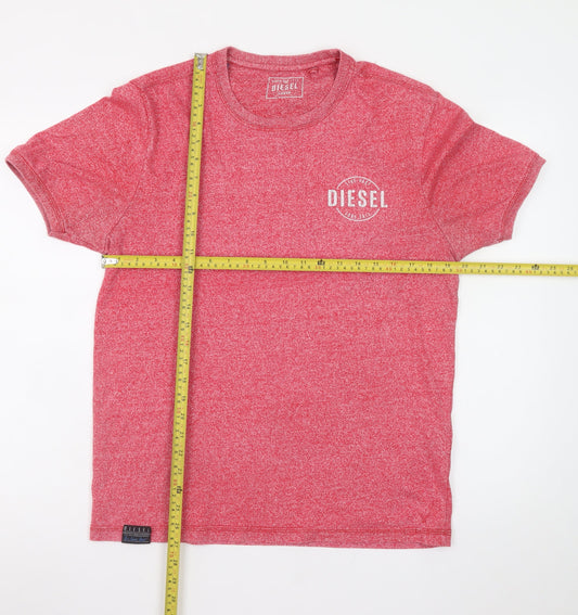 Diesel Men's Red Crew Neck Logo T-Shirt Size L Regular Fit
