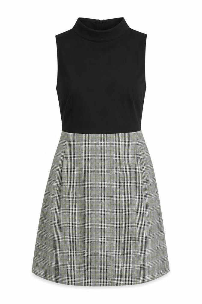 AX Paris Women Black Check Shift Dress Size 8 Sleeveless High Neck