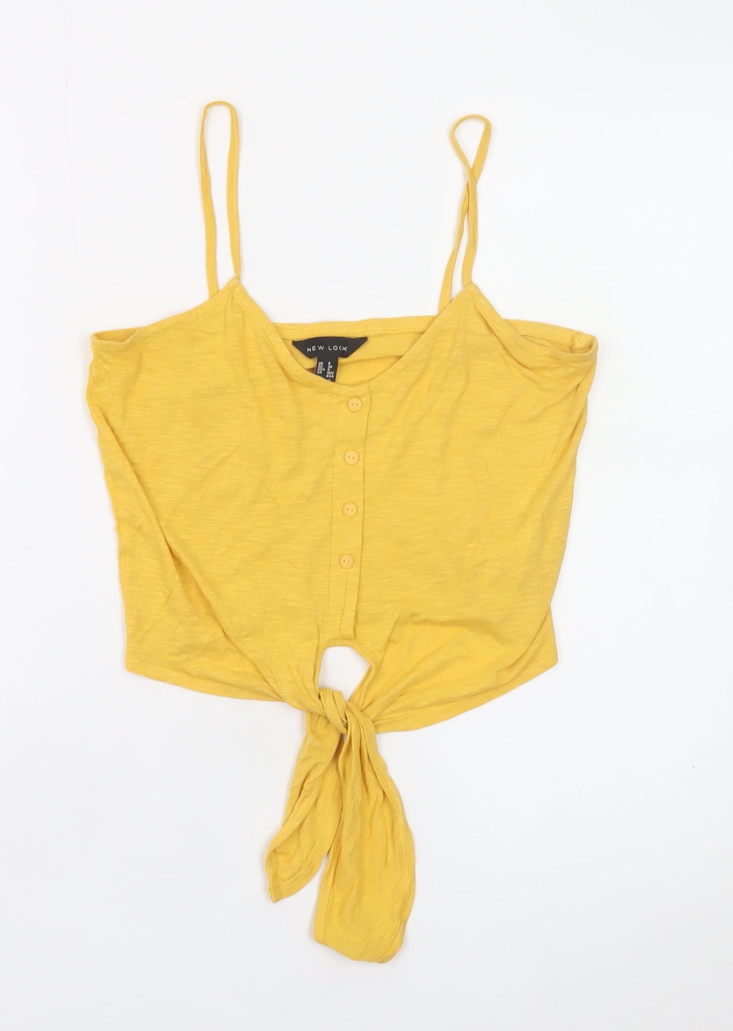 New Look Women’s Yellow Cropped Tie Front Cotton Tank Top Size 8