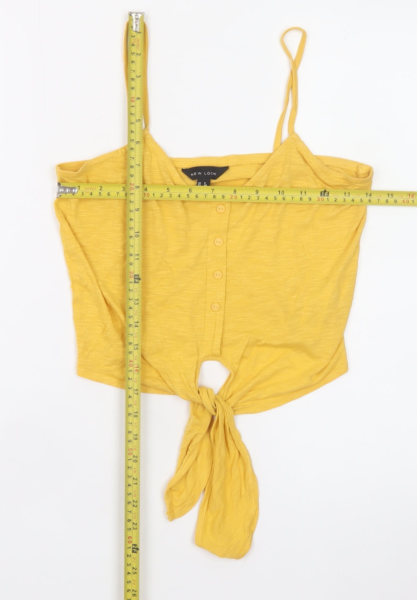 New Look Women’s Yellow Cropped Tie Front Cotton Tank Top Size 8
