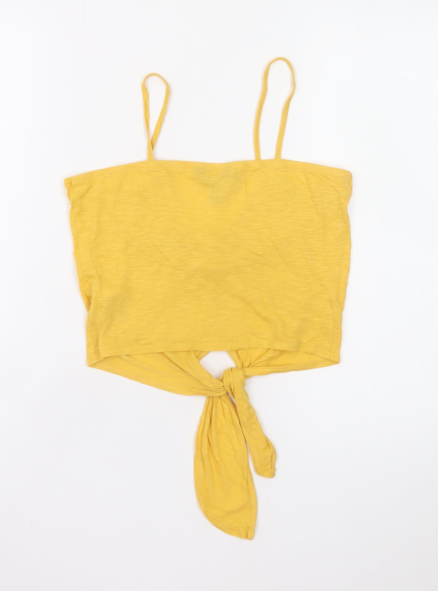 New Look Women’s Yellow Cropped Tie Front Cotton Tank Top Size 8