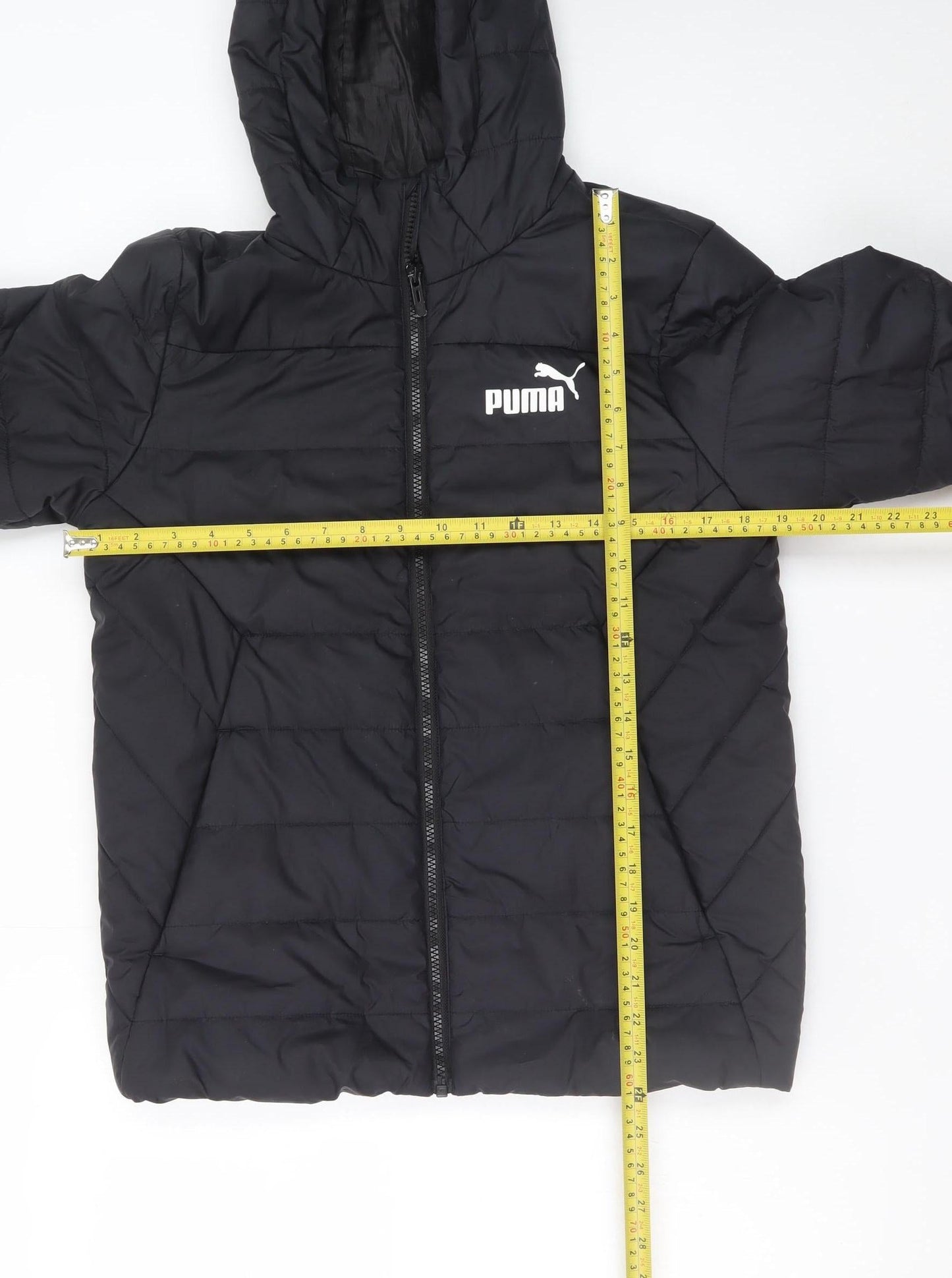Puma Teens Black Hooded Puffer Jacket 164 Size Polyester Lined