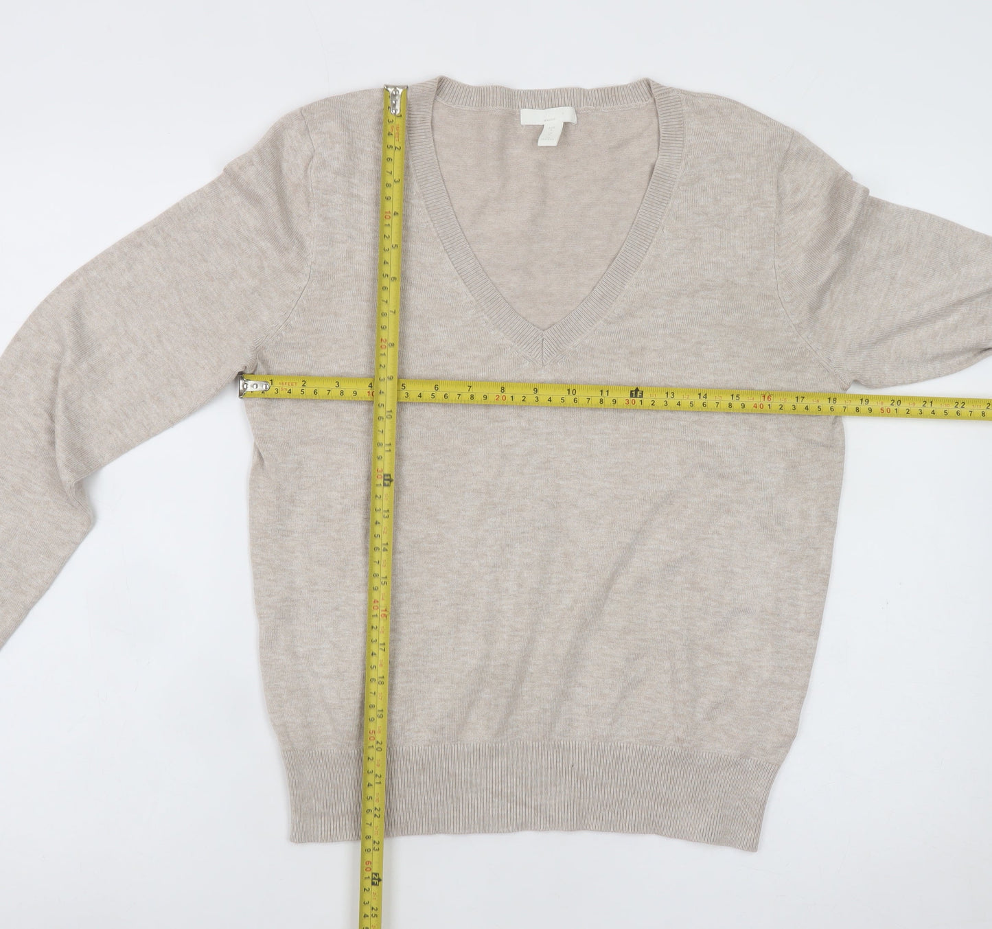 H&M Women Beige V-Neck Pullover Jumper Size S