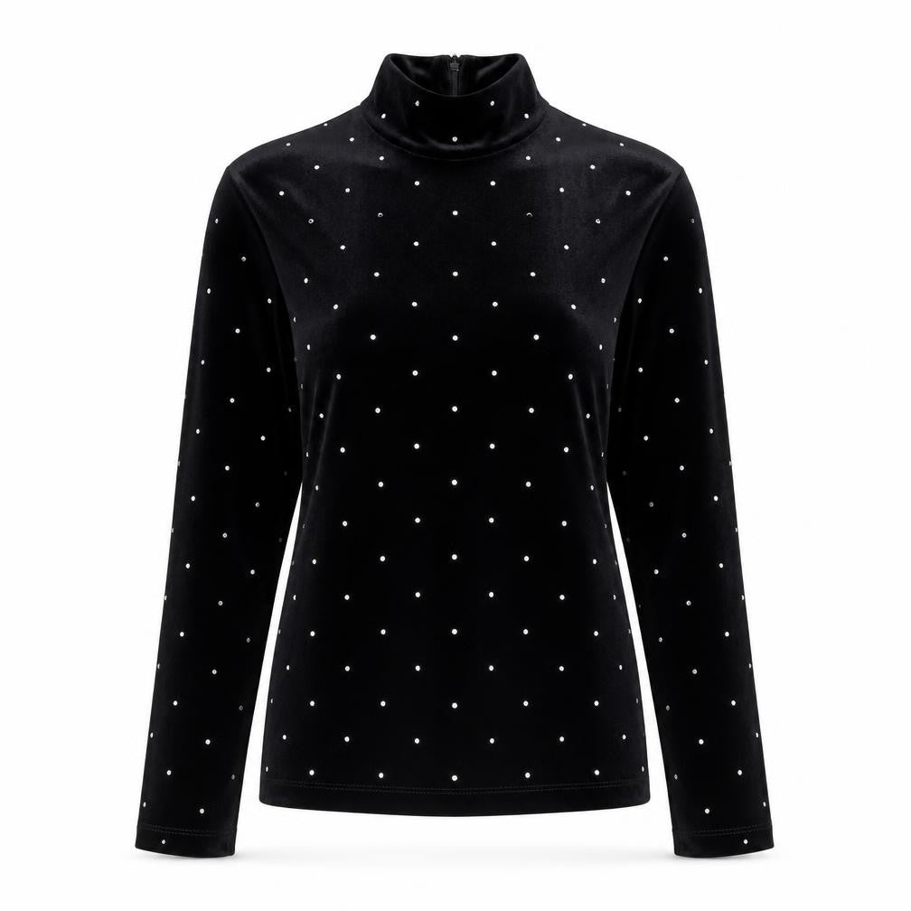 H&M Women’s Black Velvet Mock Neck Long Sleeve Beaded Top XS
