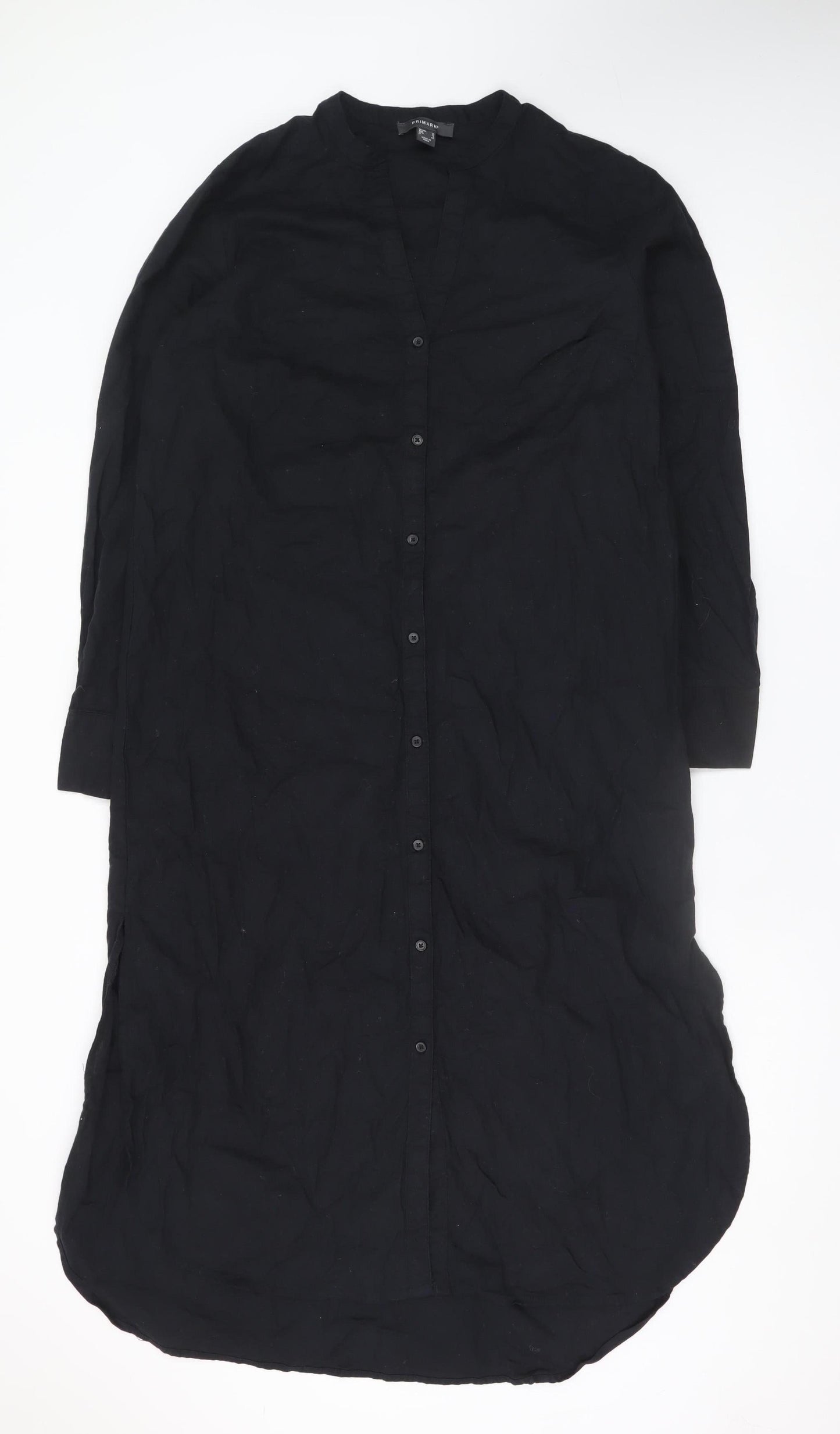 Primark Women’s Black Linen Midi Shirt Dress Size 10