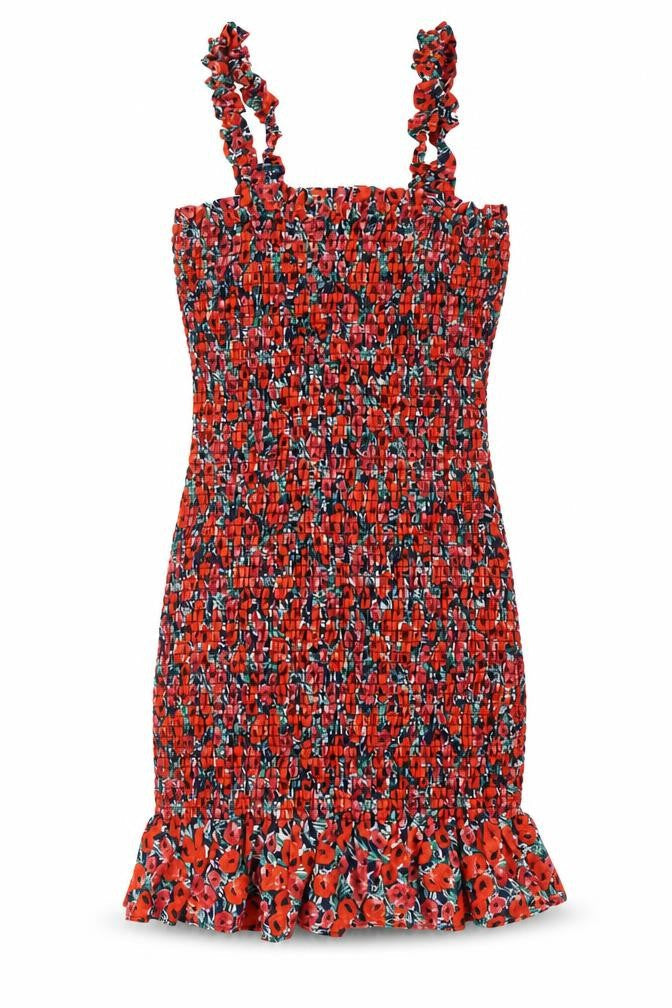 Brave Soul Women's Red Floral Bodycon Ruffle Mini Dress XS