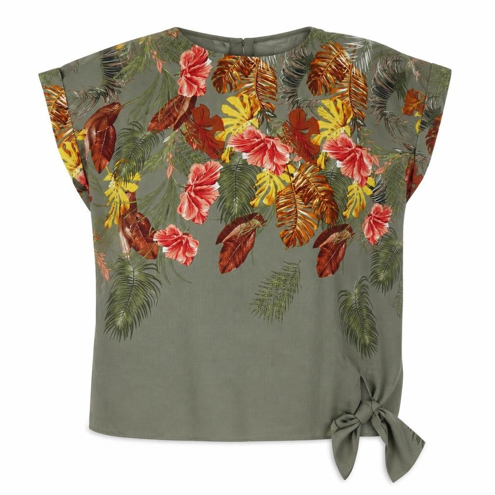 St. Bernard for Dunnes Stores Womens Green Floral Tie Tunic Blouse Size 12