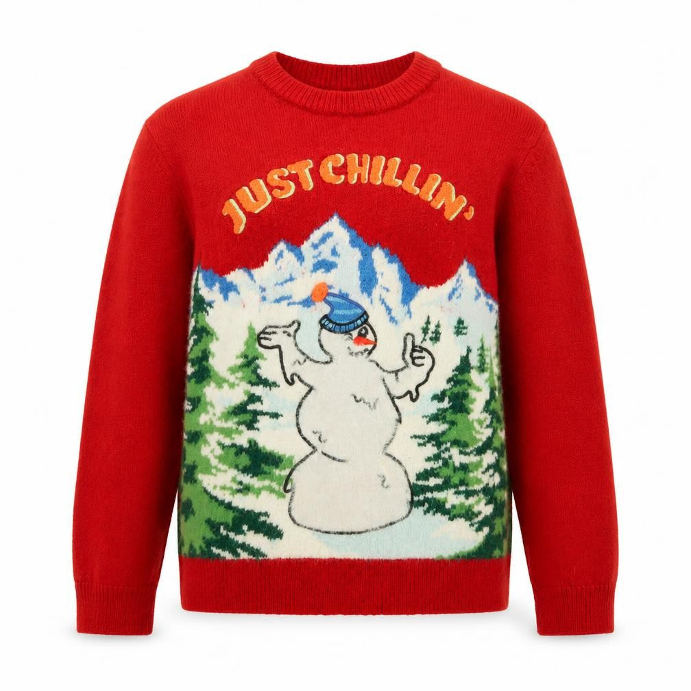 Marks & Spencer Boys Red Christmas Jumper 10-11 Years Just Chillin' Snowman Knit