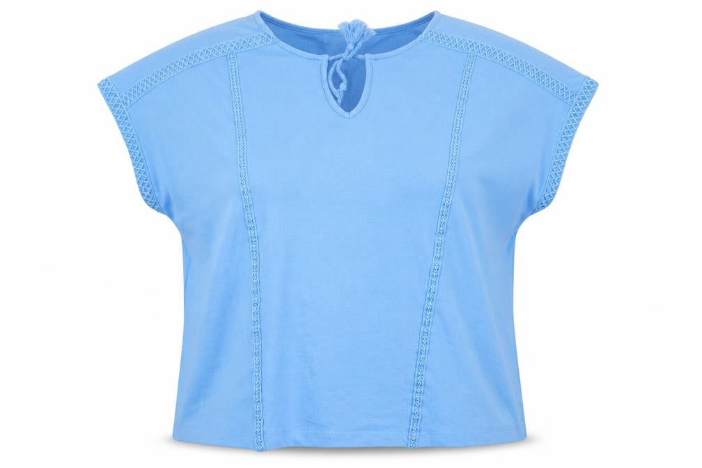 Gallery Womens Blue Crochet Trim Tunic Blouse Size L