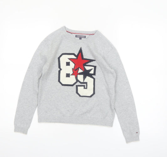 Tommy Hilfiger Boys Grey Graphic Knit Jumper Size 140 (10 Years)