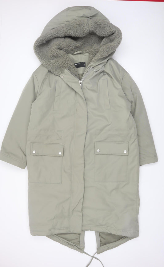 ASOS DESIGN Women’s Green Hooded Parka Coat Size 8 Long Lined