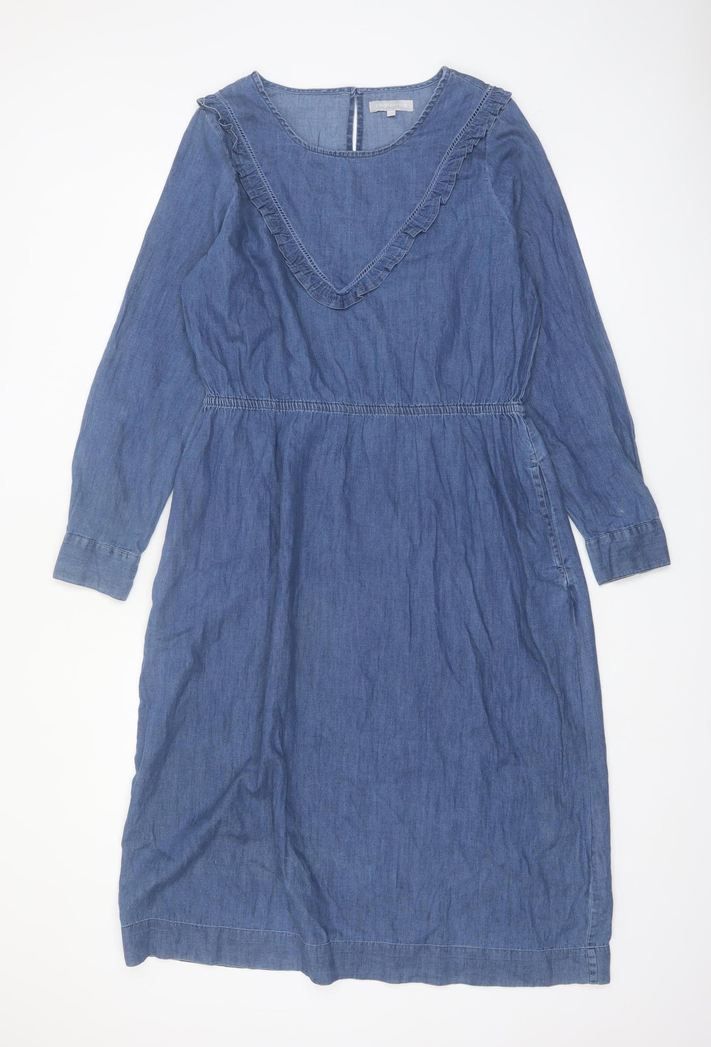 Red Herring Women's Blue Chambray Ruffle Fit & Flare Dress Size 16