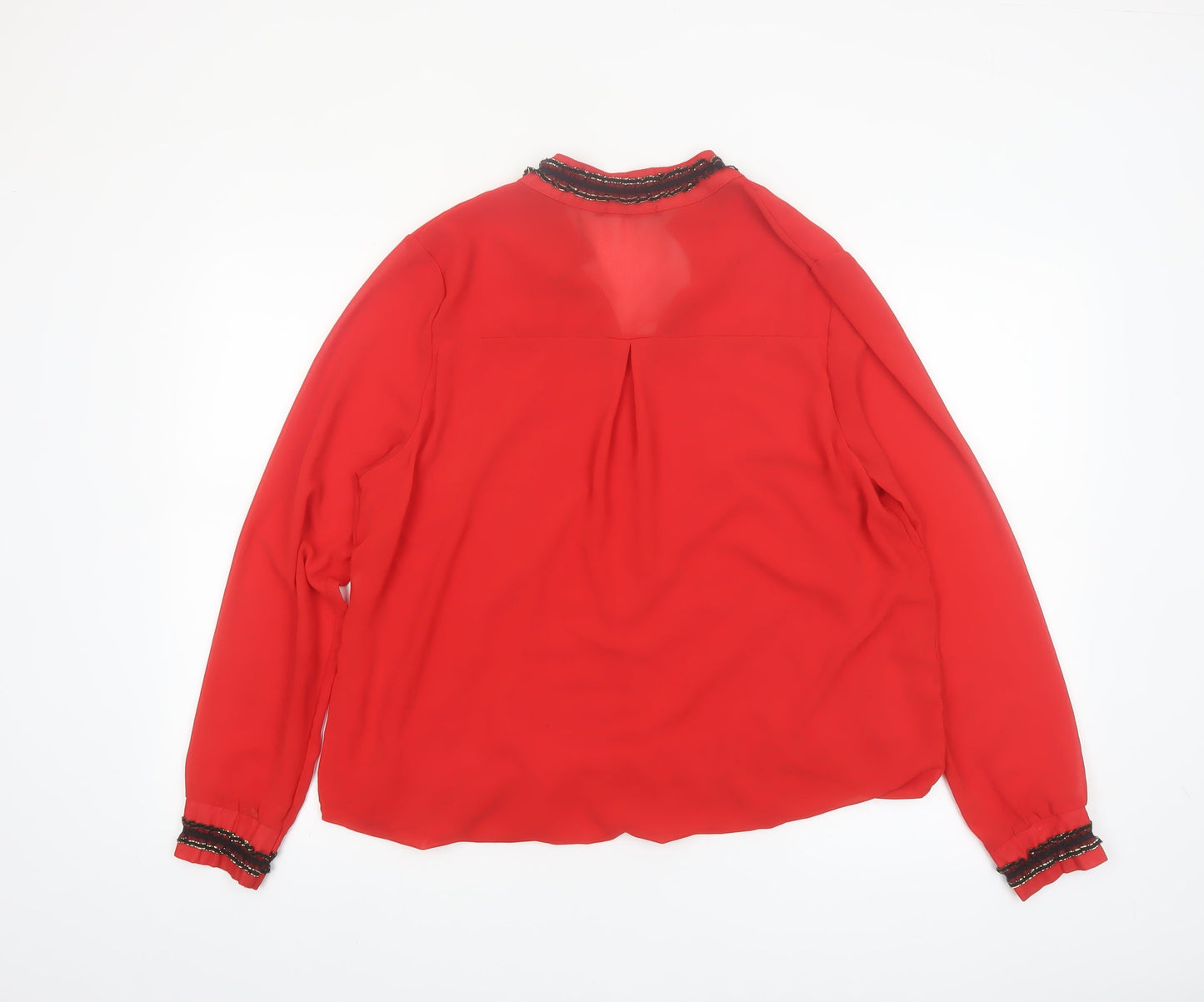 Kate & Pippa Women Red Long Sleeve V-Neck Tunic Blouse L
