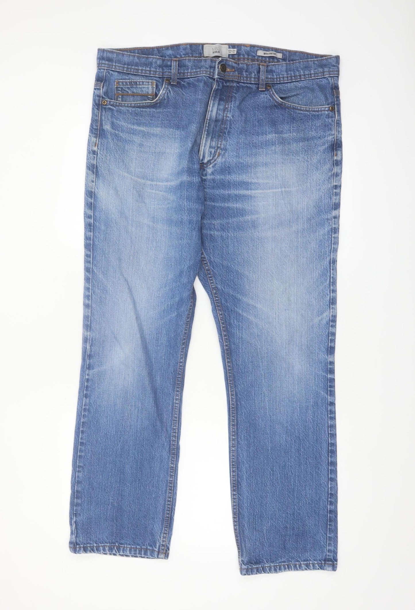 Marks and Spencer Men's Blue Regular Fit Straight Leg Denim Jeans 38W 31L