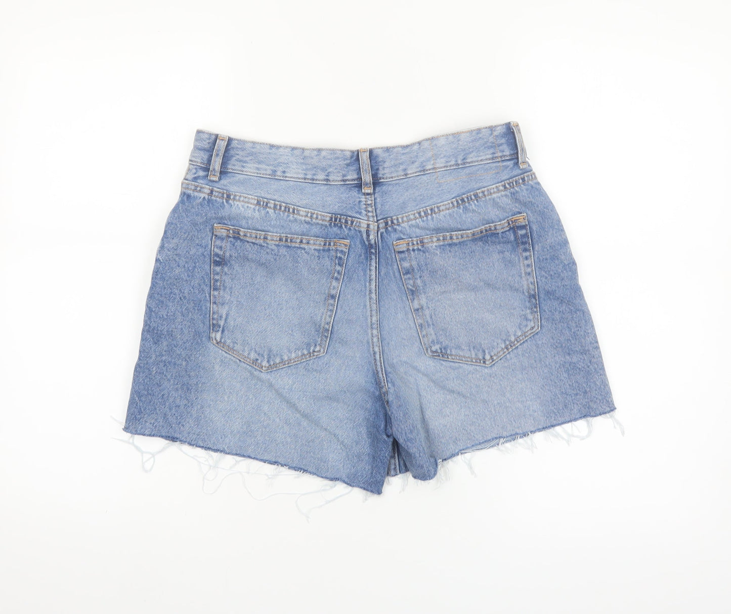 Bershka Women's Blue Denim Cut-Off Shorts Size 10 High Rise
