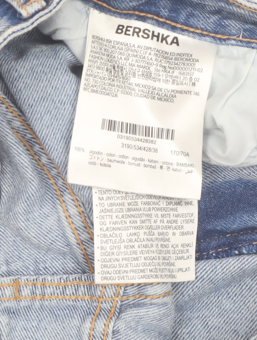 Bershka Women's Blue Denim Cut-Off Shorts Size 10 High Rise