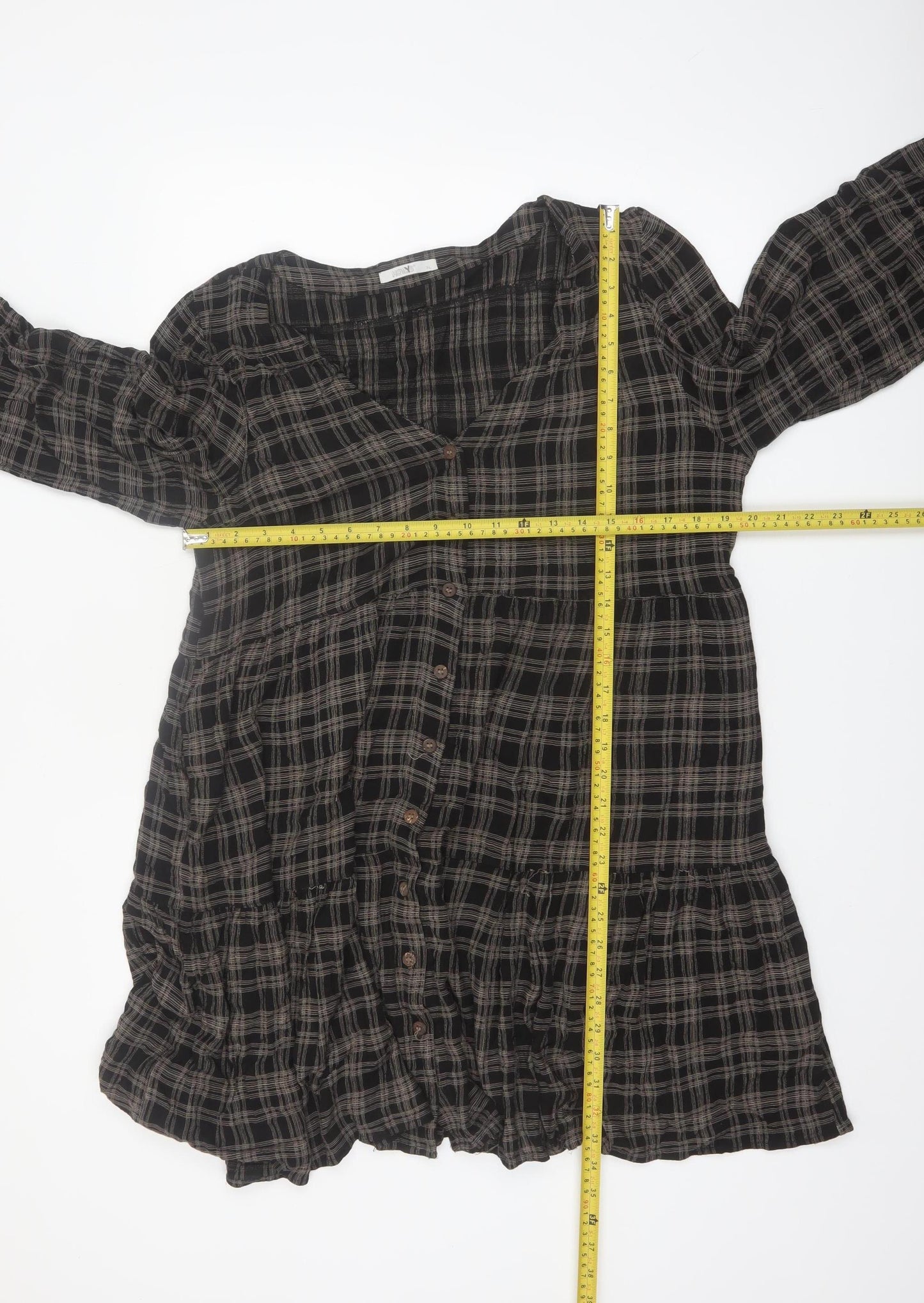 Hailys Womens Black Checked Shirt Dress XL Casual Viscose