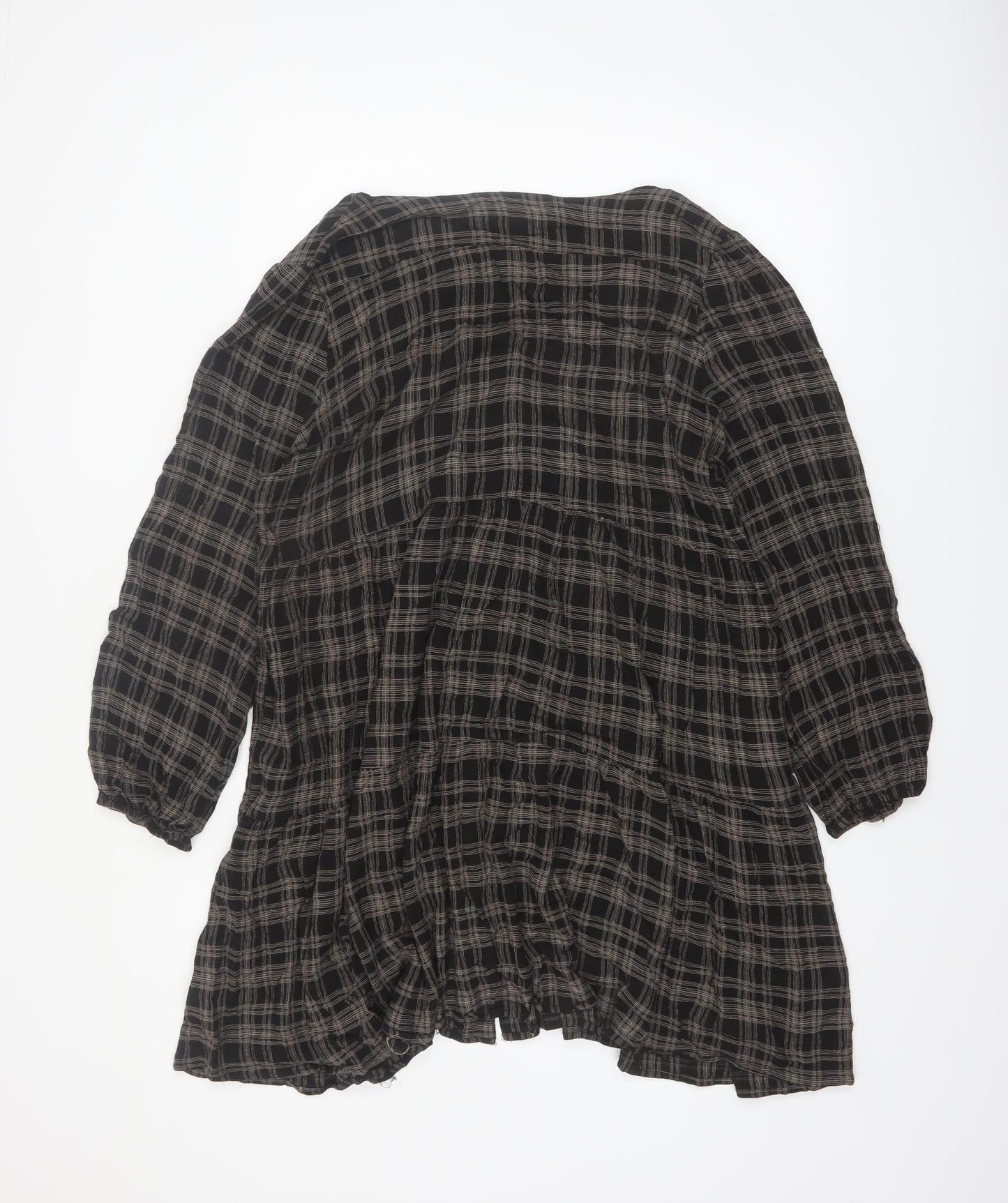 Hailys Womens Black Checked Shirt Dress XL Casual Viscose