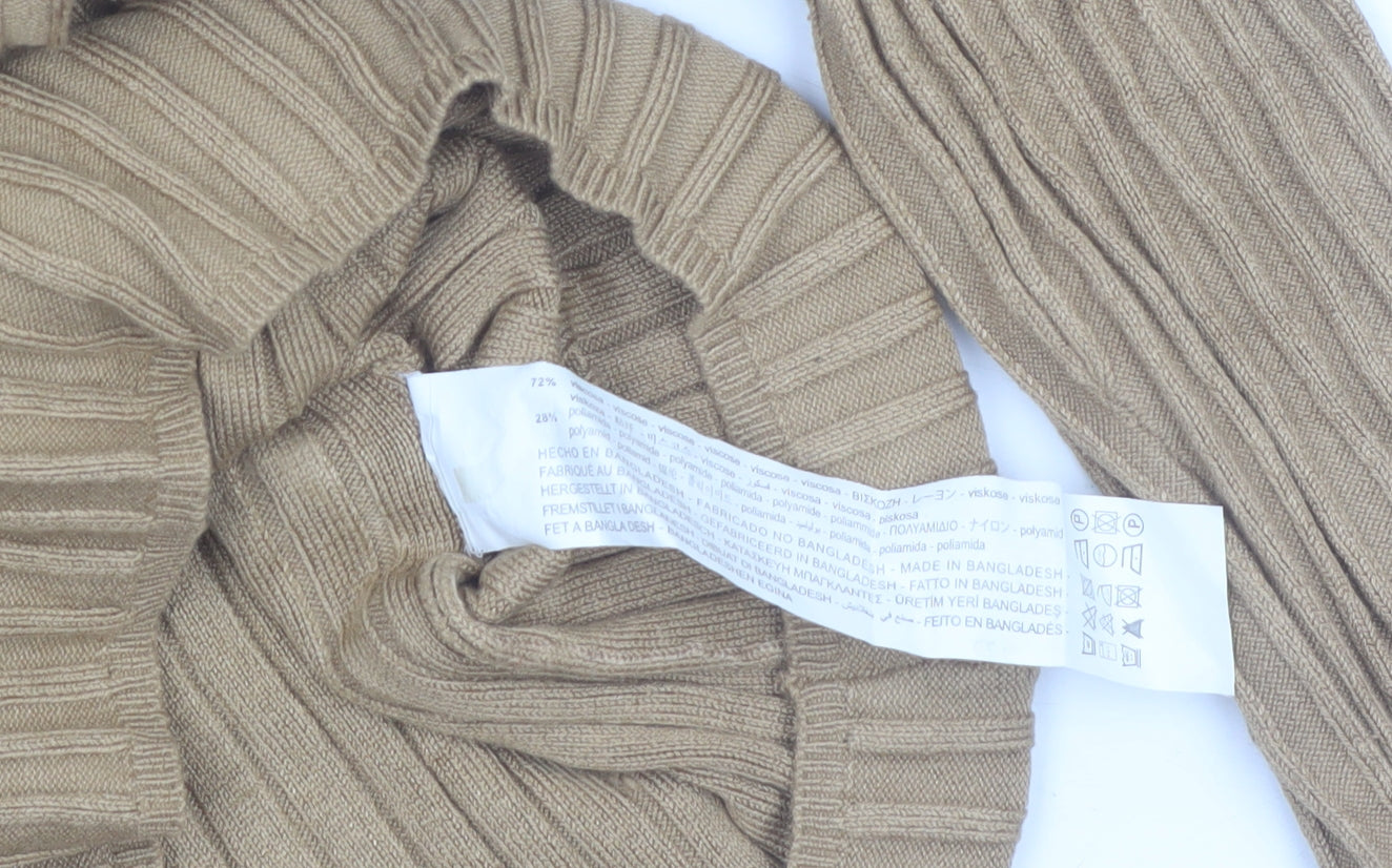 Bershka Women’s Beige Roll Neck Ribbed Knit Jumper Size 8
