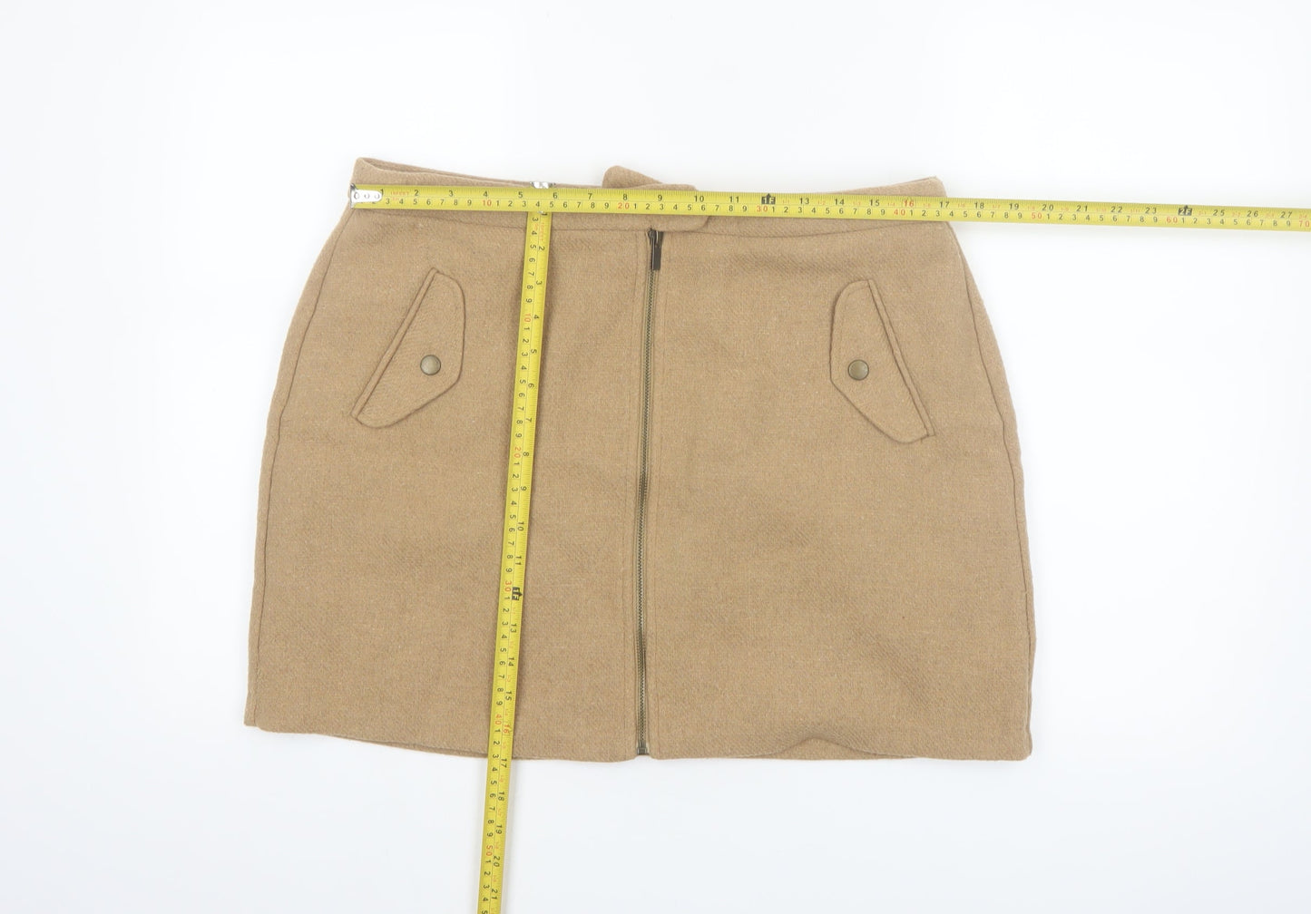 New Look Women's Beige Wool Blend Tweed A-Line Short Skirt Size 16
