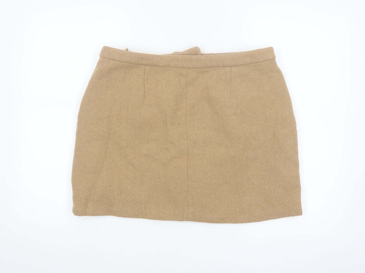 New Look Women's Beige Wool Blend Tweed A-Line Short Skirt Size 16