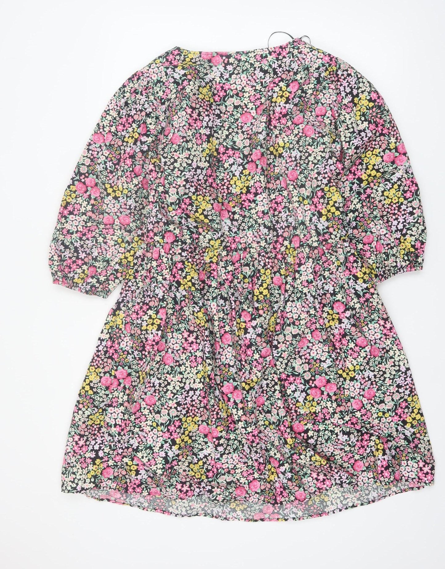 F&F Women's Multicoloured Floral A-Line V-Neck Dress Size 14