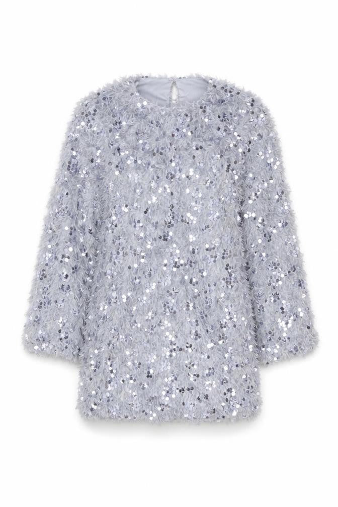 Vera & Lucy Women Silver Sequin Shift Party Dress M