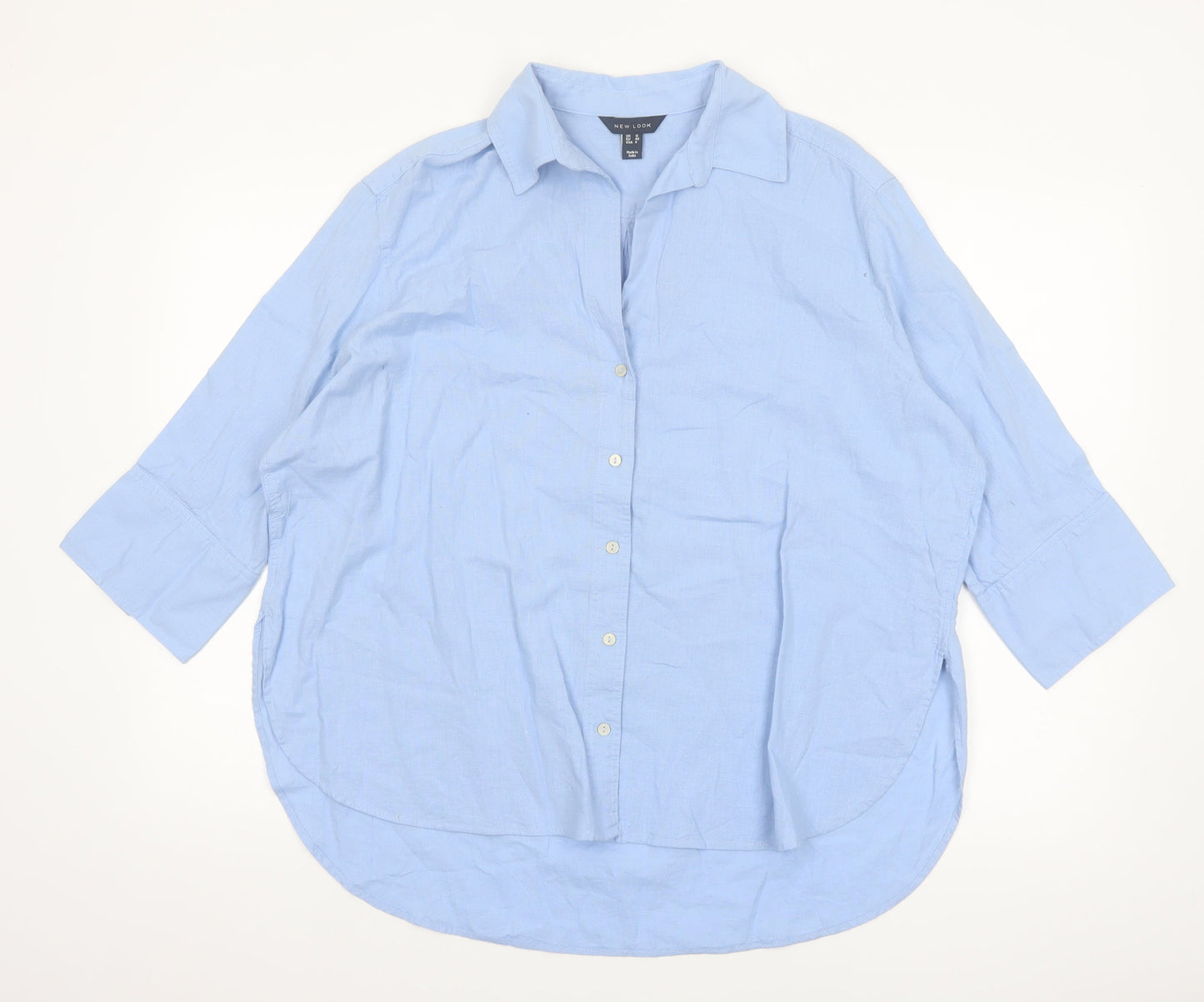 New Look Women Blue Relaxed Cotton Linen Button-Up Shirt Size 12
