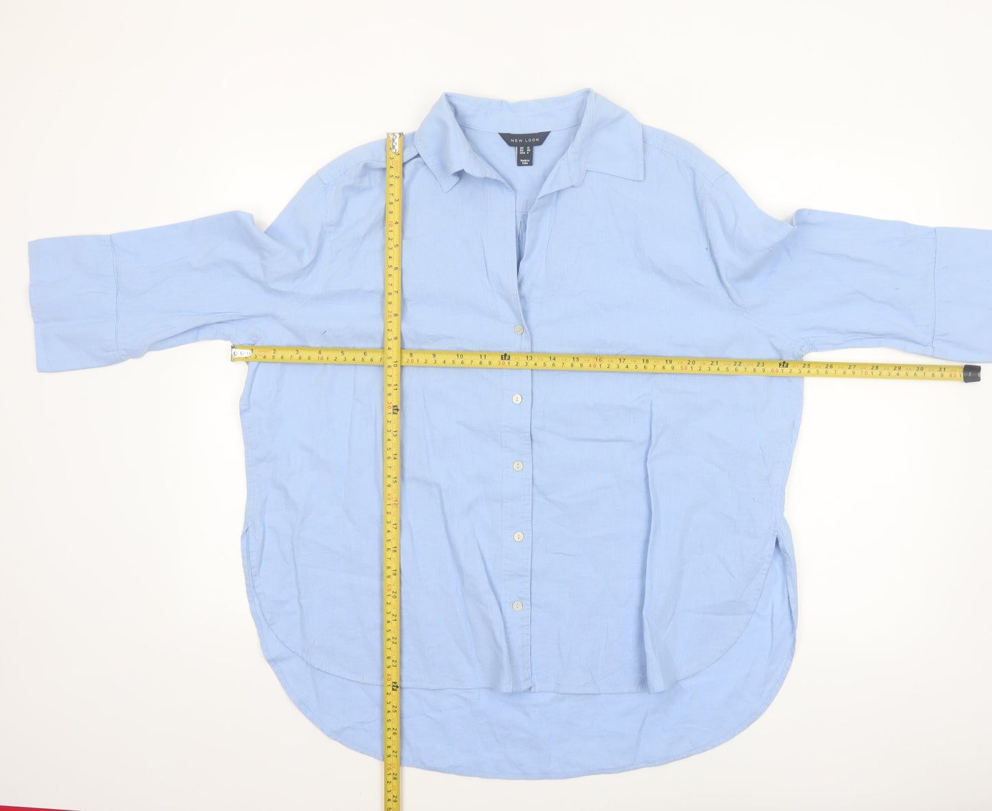New Look Women Blue Relaxed Cotton Linen Button-Up Shirt Size 12