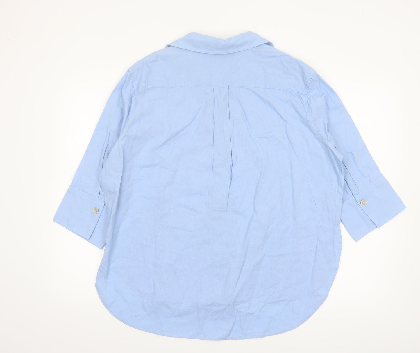 New Look Women Blue Relaxed Cotton Linen Button-Up Shirt Size 12