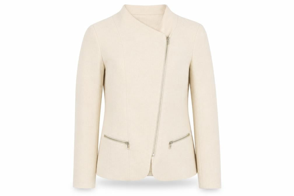 Nana Love Womens Beige L Slim Fit Biker Jacket with Zipped Pockets