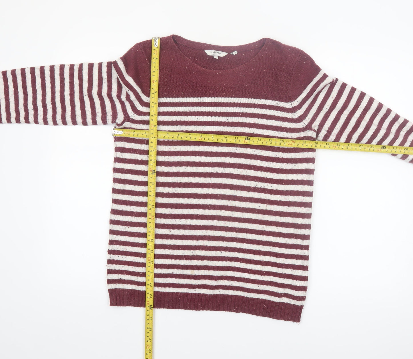 FatFace Womens Red Striped Cotton Acrylic Pullover Jumper Size 12